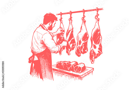 Butcher hand drawn sketch illustration vector