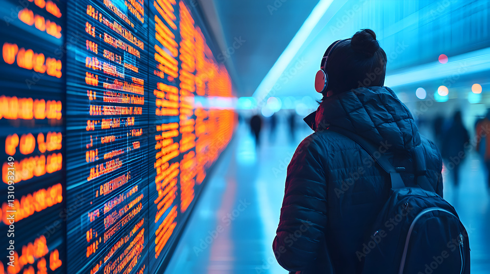 Modern airport terminal digital display for individual journey planning and travel
