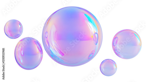 holographic pink purple soap bubbles fluid iridescent 3d render icon isolated on transparent background cutout