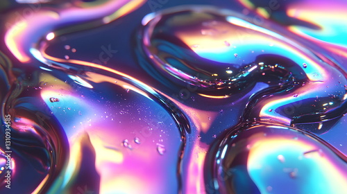 Abstract Iridescent Holographic Liquid Surface with Colorful Reflections