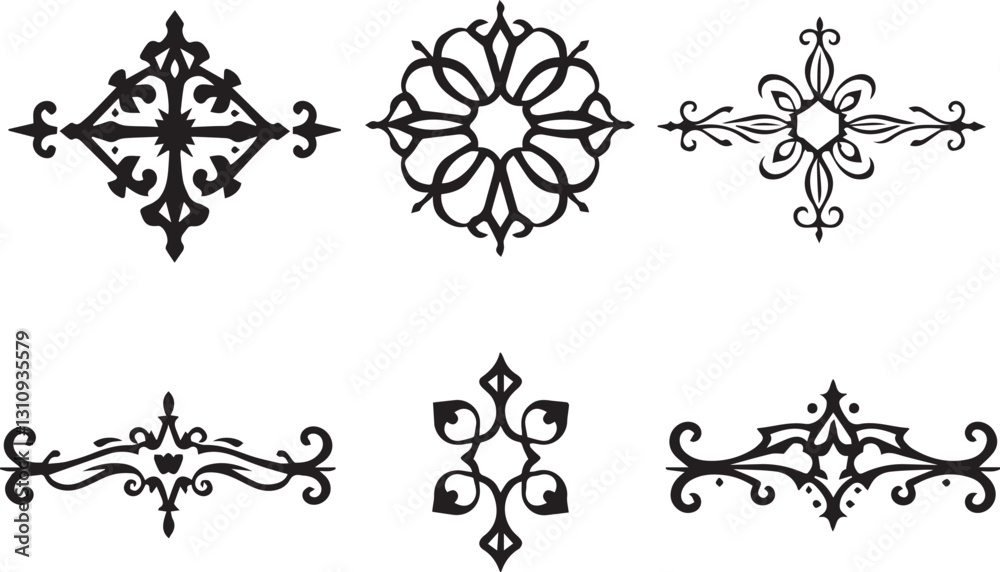 Set of decorative elements for flat design, ornaments, patterns. Hand drawn vector illustration Set of decorative elements for flat design, ornaments, patterns. Hand drawn vector illustration