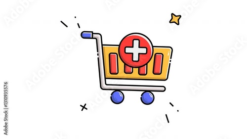 Animated add shopping filled line icon on transparent background, ecommerce animation, 4k video motion graphic with alpha channel, use for web design, mobile apps, ui design