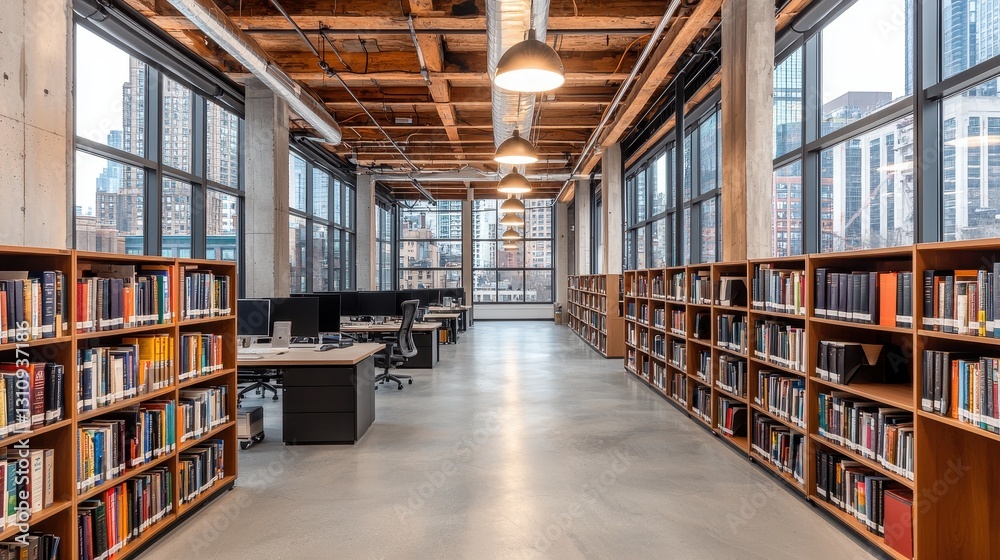 Modern Library Interior with Spacious Design and Natural Light Modern Library Interior with Spacious Design and Natural Light