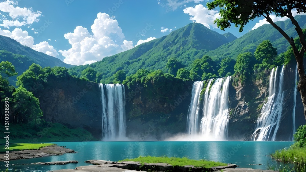 Fototapeta premium the scenery of a huge waterfall in the forest