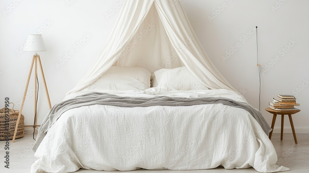 Cozy and Bright Bedroom with Elegant Canopy and Natural Accents Cozy and Bright Bedroom with Elegant Canopy and Natural Accents
