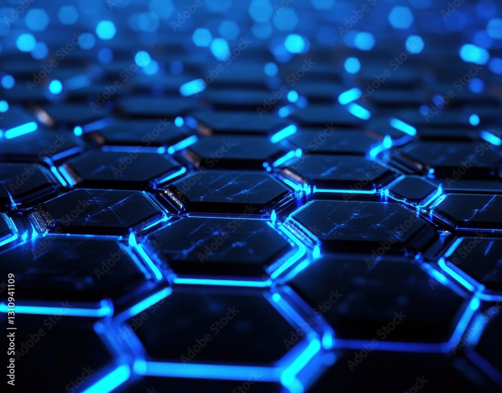 A blue background with a pattern of hexagons