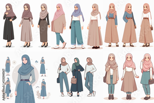 vector illustration of people with hijab and style