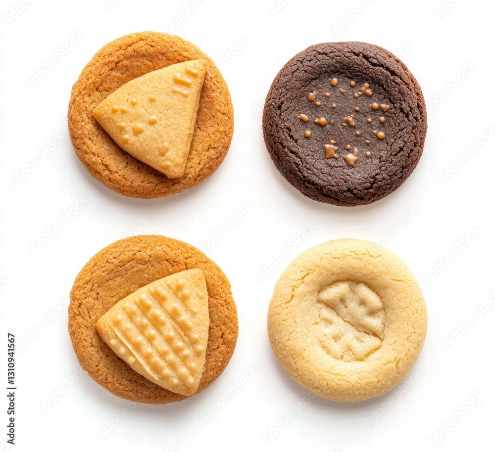 Four different shaped cookies on a white background Four different shaped cookies on a white background