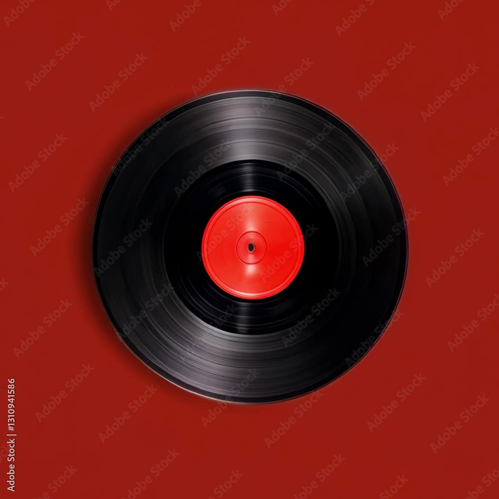 Vinyl record on red background 4K video