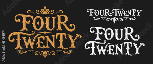 Four Twenty Cannabis celebration April 20 lettering typographic craft design,  classic fantasy style 420.
