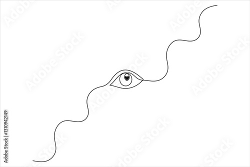Human eye one line drawing and isolated continuous outline vector illustration icon