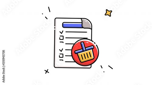 Animated shopping list filled line icon on transparent background, ecommerce animation, 4k video motion graphic with alpha channel, use for web design, mobile apps, ui design