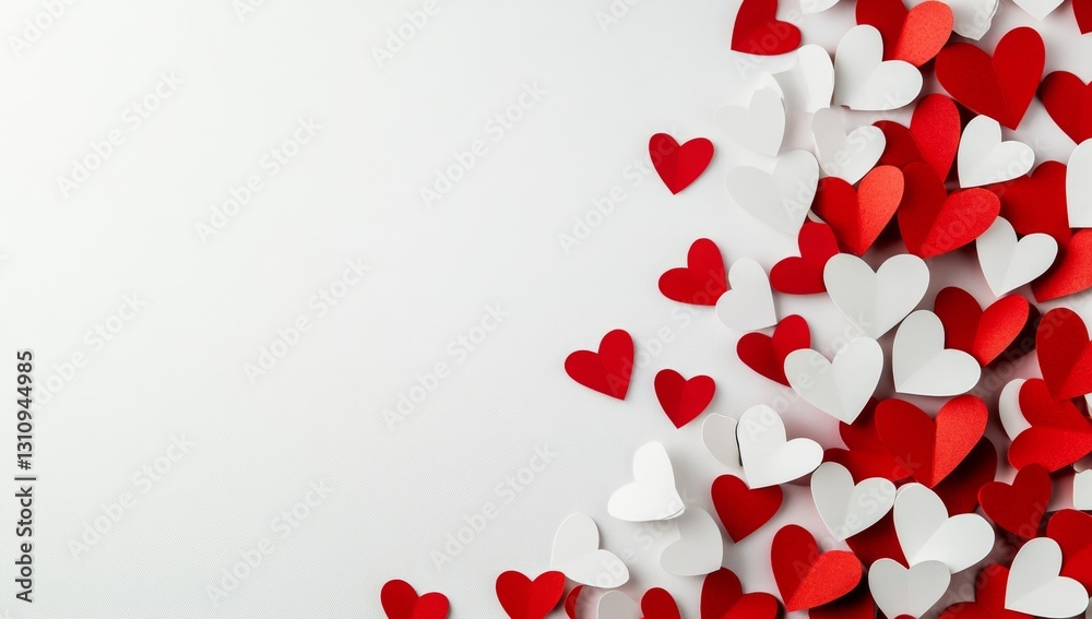 Red and White Paper Hearts Border on White Background Red and White Paper Hearts Border on White Background
