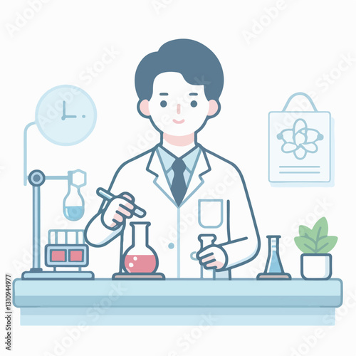 vector illustration of a person doing a chemical experiment in the laboratory