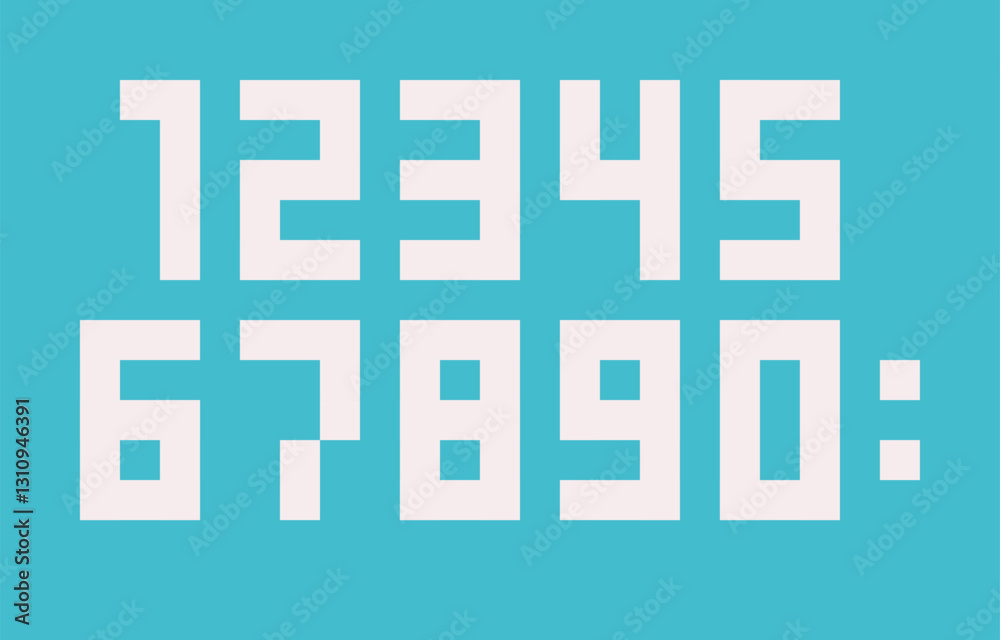 Vector flat illustration with numbers from 0 to 9, symbols to keep score of sports game or championship in retro pixel style. Bright blue background. Minimalistic concept Vector flat illustration with numbers from 0 to 9, symbols to keep score of sports game or championship in retro pixel style. Bright blue background. Minimalistic concept