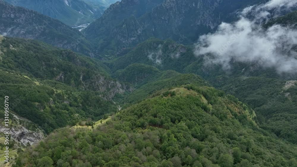 Aerial reveal view of the majestic Teth mountains in Albania Aerial reveal view of the majestic Teth mountains in Albania