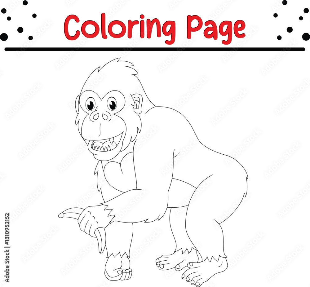 Fototapeta premium Gorilla Coloring Page for Kids. Jungle animal coloring book page.