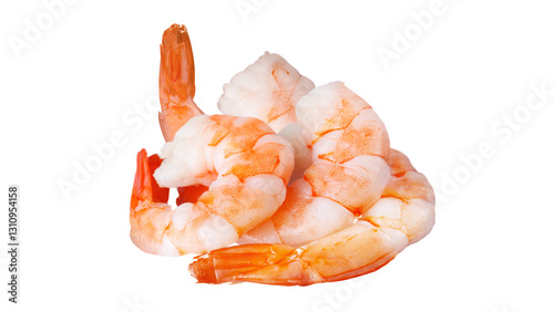 Separated shrimps are piled up on a white background.