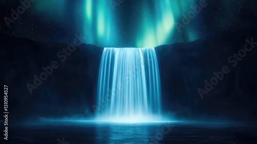Wallpaper Mural Aurora borealis northern lights idea. A stunning waterfall illuminated by northern lights under a starry night sky. Torontodigital.ca