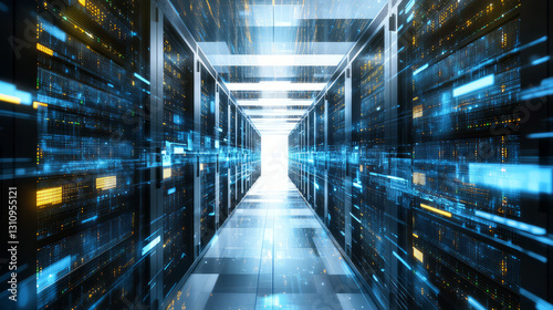 Wallpaper Mural conceptual image of data center filled with servers, showcasing vibrant data flow and technology Torontodigital.ca