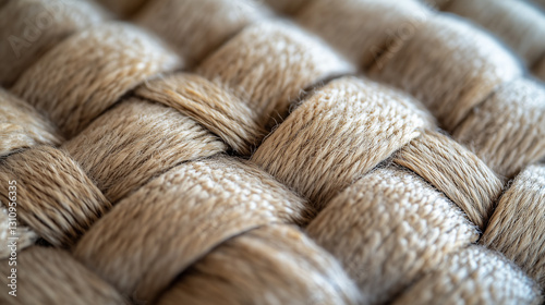 Close up of clean textile texture reveals intricate weave pattern, evoking sense of warmth and comfort, ready to add touch of subtle charm photo