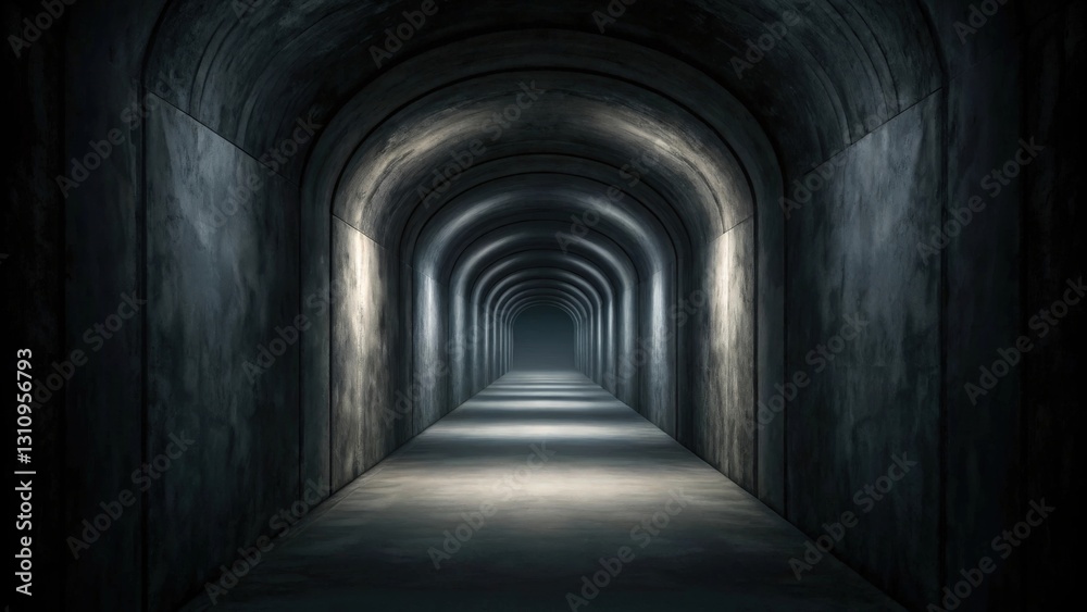an eerie, symmetrical tunnel illuminated by soft, glowing lights. The structure evokes mystery and anticipation an eerie, symmetrical tunnel illuminated by soft, glowing lights. The structure evokes mystery and anticipation