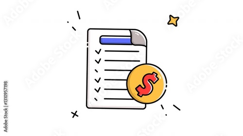 Animated invoice filled line icon on transparent background, ecommerce animation, 4k video motion graphic with alpha channel, use for web design, mobile apps, ui design