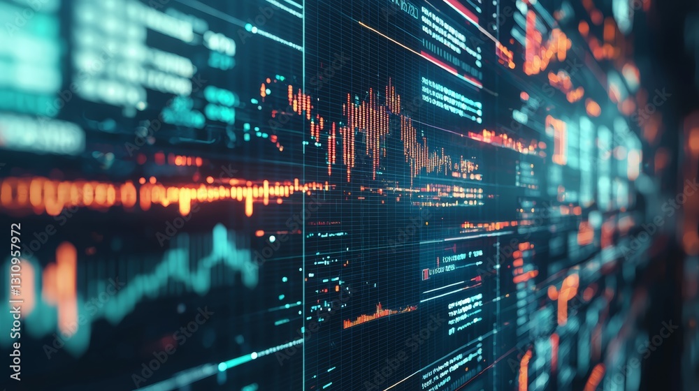 A digital data visualization displaying graphs and metrics, showcasing trends and fluctuations in an engaging, high-tech format. A digital data visualization displaying graphs and metrics, showcasing trends and fluctuations in an engaging, high-tech format.