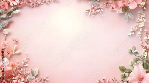 Delicate pink flowers frame the soft pastel colored background