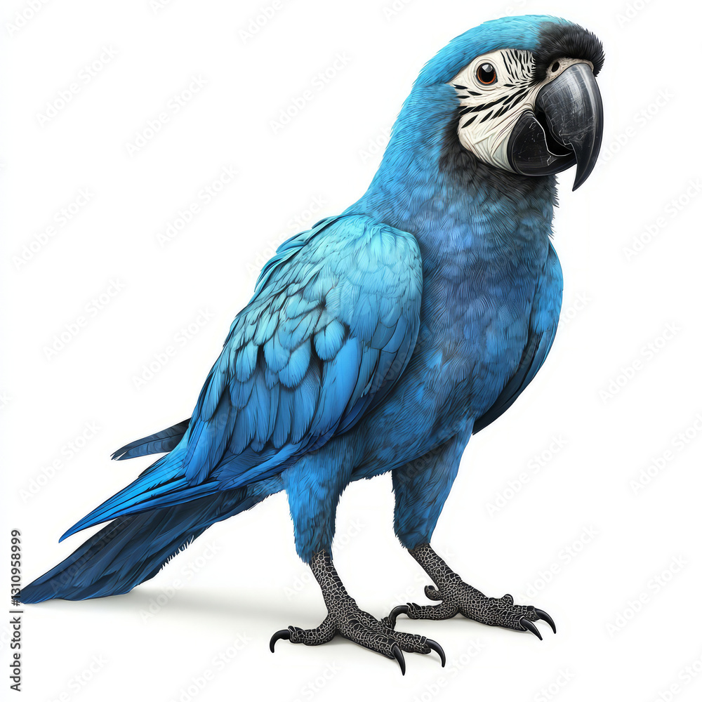 Fototapeta premium Beautiful blue and black parrot macaw bird standing isolated on white background