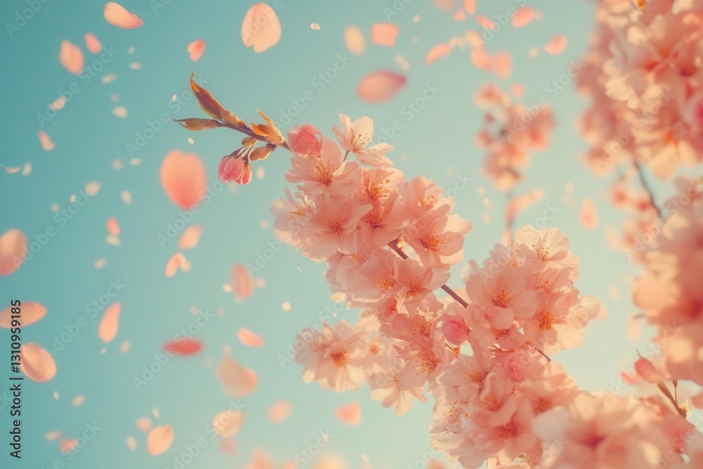 wild cherry blossoms flutter against azure sky, delicate pink petals dancing in gentle breeze, capturing ephemeral beauty of spring's fleeting moments wild cherry blossoms flutter against azure sky, delicate pink petals dancing in gentle breeze, capturing ephemeral beauty of spring's fleeting moments