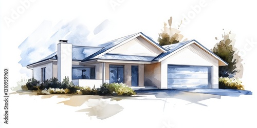 Charming watercolor rendering of a spacious house set in tranquil surroundings Generative AI