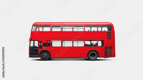 Classic Double-Decker Red Bus Side View on Clear Background