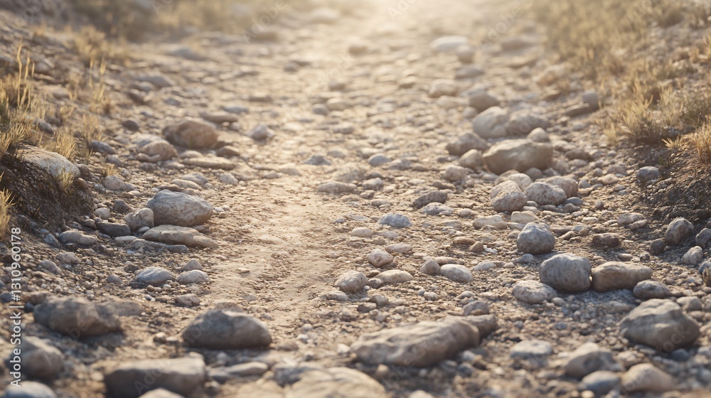 Sunlit Rocky Path Through Desert Landscape Sunlit Rocky Path Through Desert Landscape