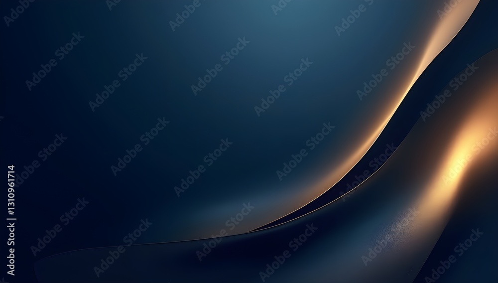A sophisticated and elegant abstract gradient background featuring deep midnight blue seamlessly blending into shimmering gold, metallic reflections, high-end premium feel
