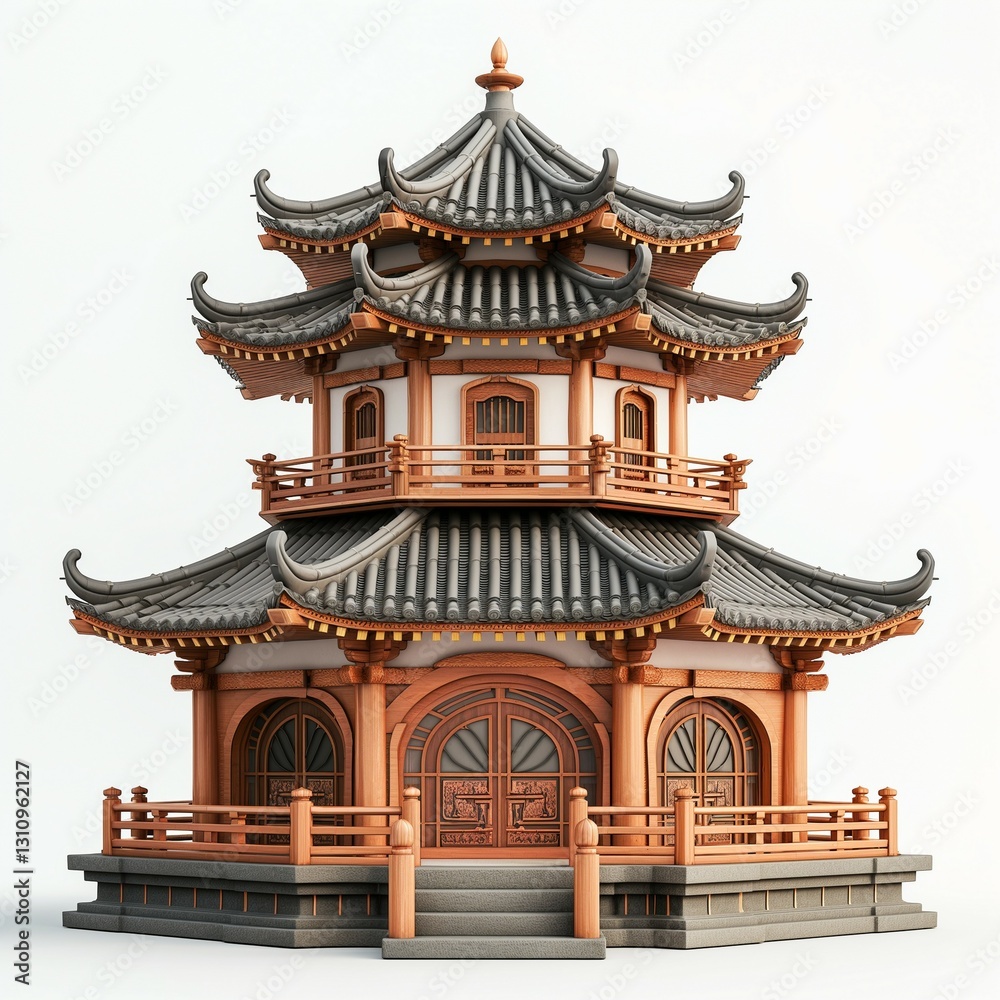Fototapeta premium A beautifully designed traditional pagoda with intricate details in a serene setting.