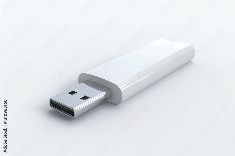 A sleek, white USB flash drive resting on a smooth white surface, symbolizing modern technology and data storage. A sleek, white USB flash drive resting on a smooth white surface, symbolizing modern technology and data storage.