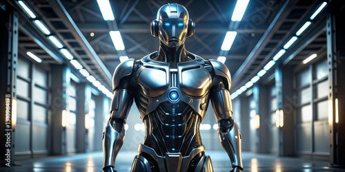 A Futuristic Android in a Modern Industrial Setting, Poised and Ready for Action
