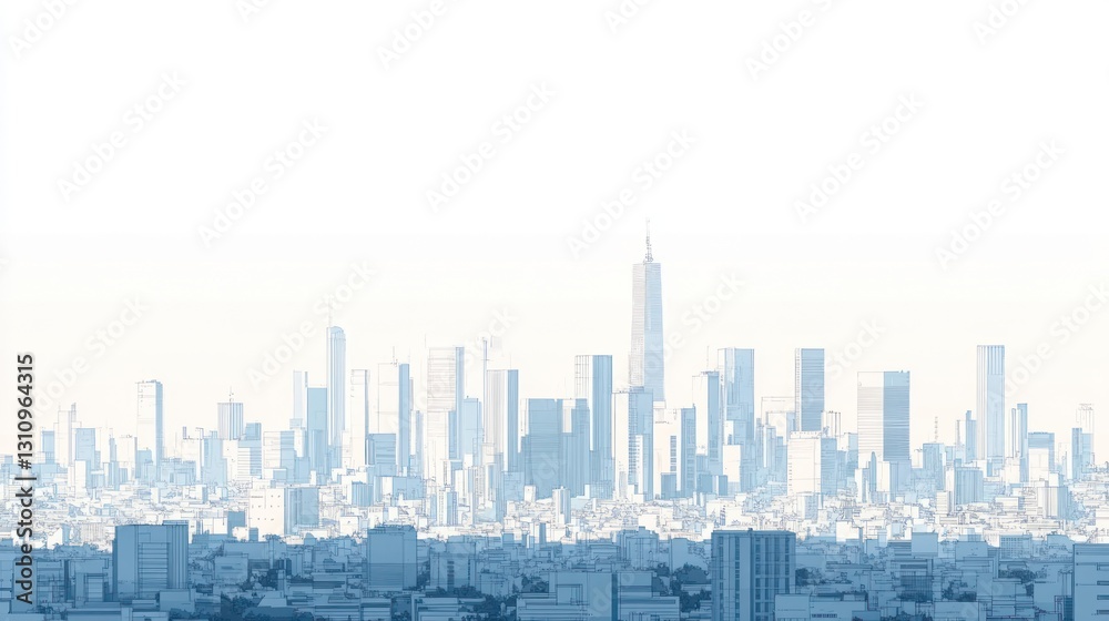 Obraz premium Futuristic city skyline, hazy day, urban landscape, architectural design, website banner