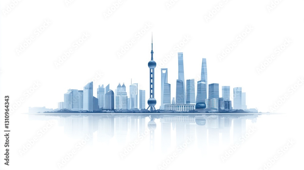 Naklejka premium Shanghai skyline, modern city, river reflection, architectural design, urban background, for travel brochures