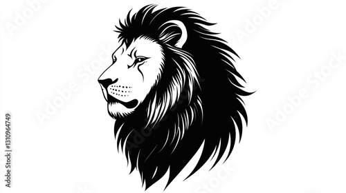 Majestic lion head profile, wildlife, nature, white background, logo design