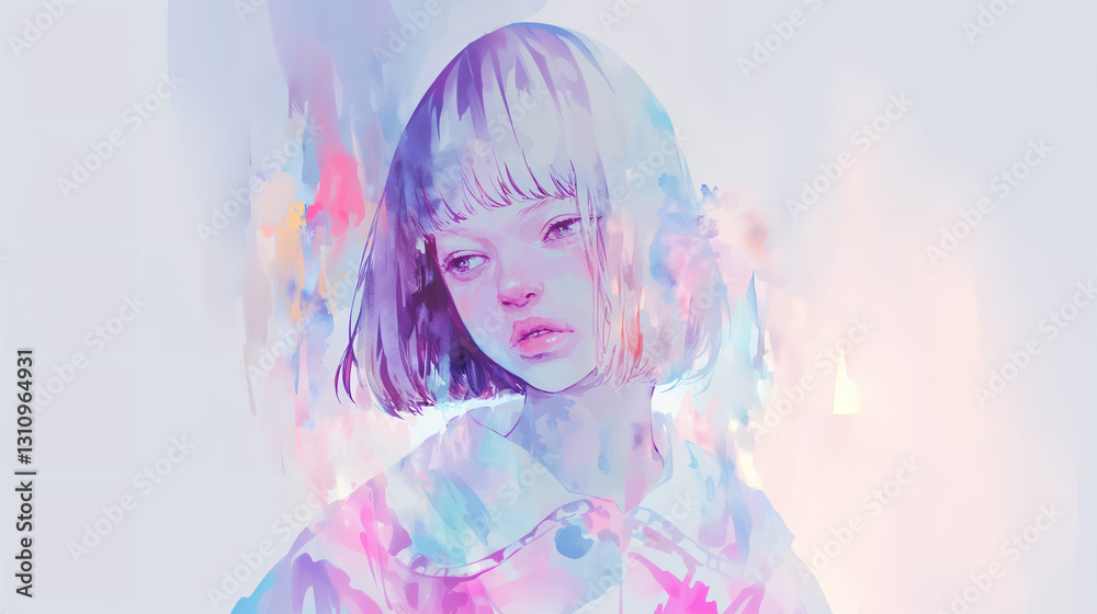 Fototapeta premium クールで可愛い女性の水彩イラスト