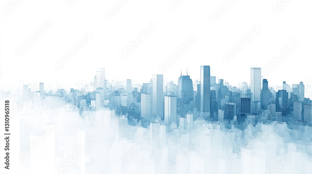 Fototapeta premium Cityscape Skyline, Foggy Morning, Urban Development, Architecture, Website Banner