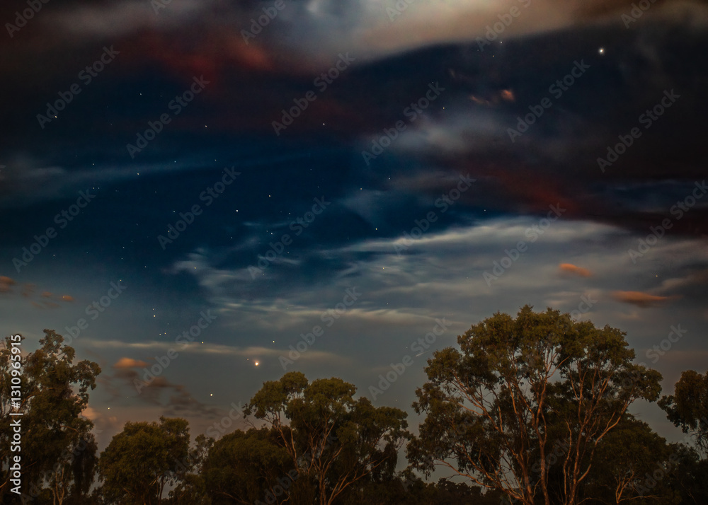 The planets align in the sky, looking east, above Warwick, Southern Downs, Queensland, Australia. The planets align in the sky, looking east, above Warwick, Southern Downs, Queensland, Australia.