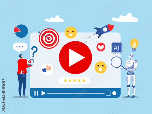 businessman with laptop working on social content matching ai Artificial Intelligence for creativity for digital advertising, online social media engagement,