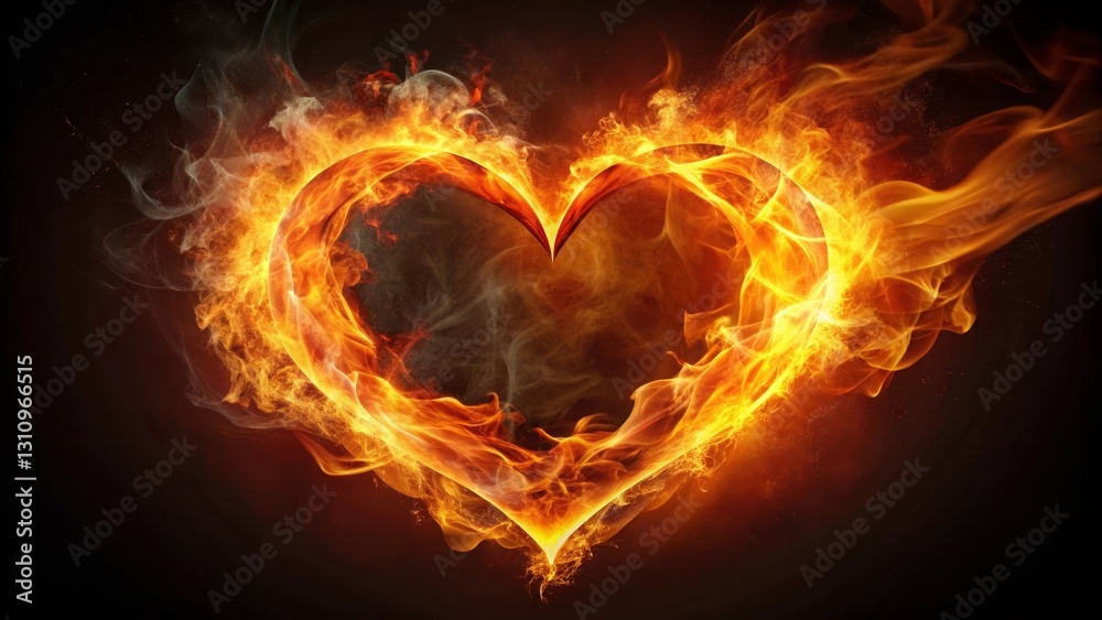 Fototapeta premium Fiery Heart Shape Embers Burning Brightly Against a Dark Background, a Symbol of Passion and Intense Emotion.