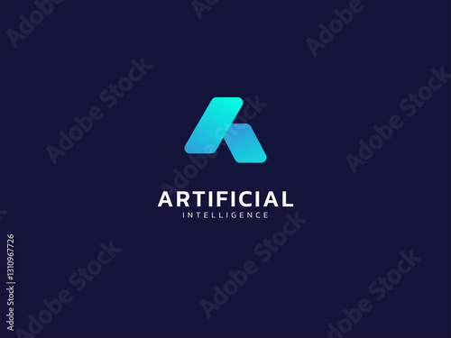 Artificial intelligence with letter A overlapping triangle shapes technology Analysis logo vector design concept. AI technology logotype symbol for advance technology, tech company, identity, ui, web.