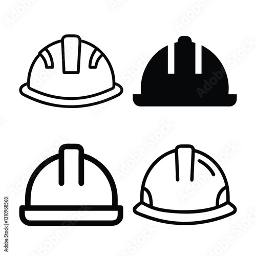 Four Simple Line Art Construction Helmet Icons
