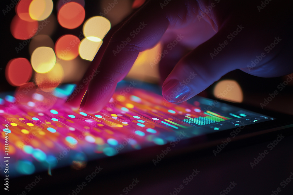 Fototapeta premium Colorful Digital Interaction at Night