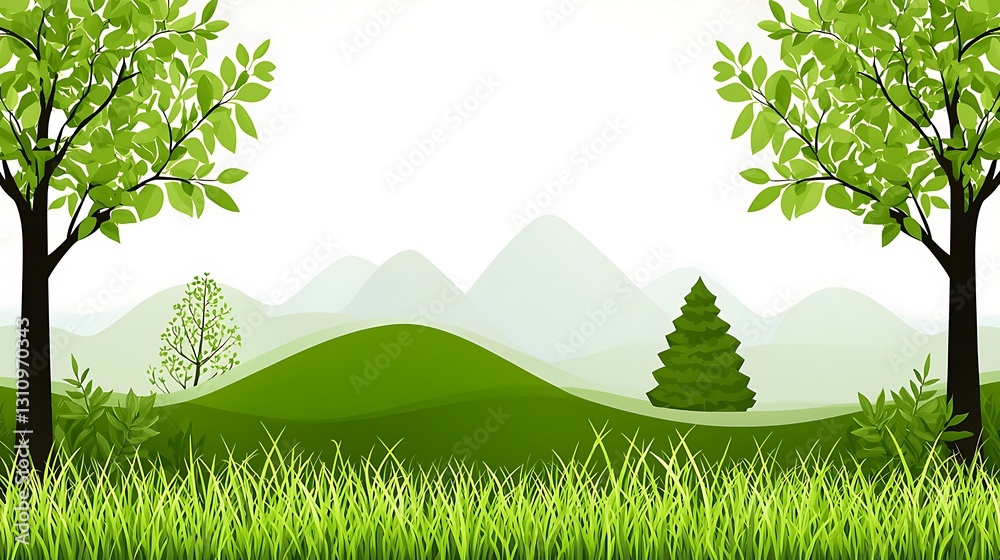 Obraz premium Lush Green Landscape with Trees